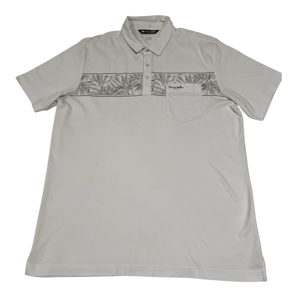 TravisMathew Men's Polo Shirt XL White Striped Golf Lightweight